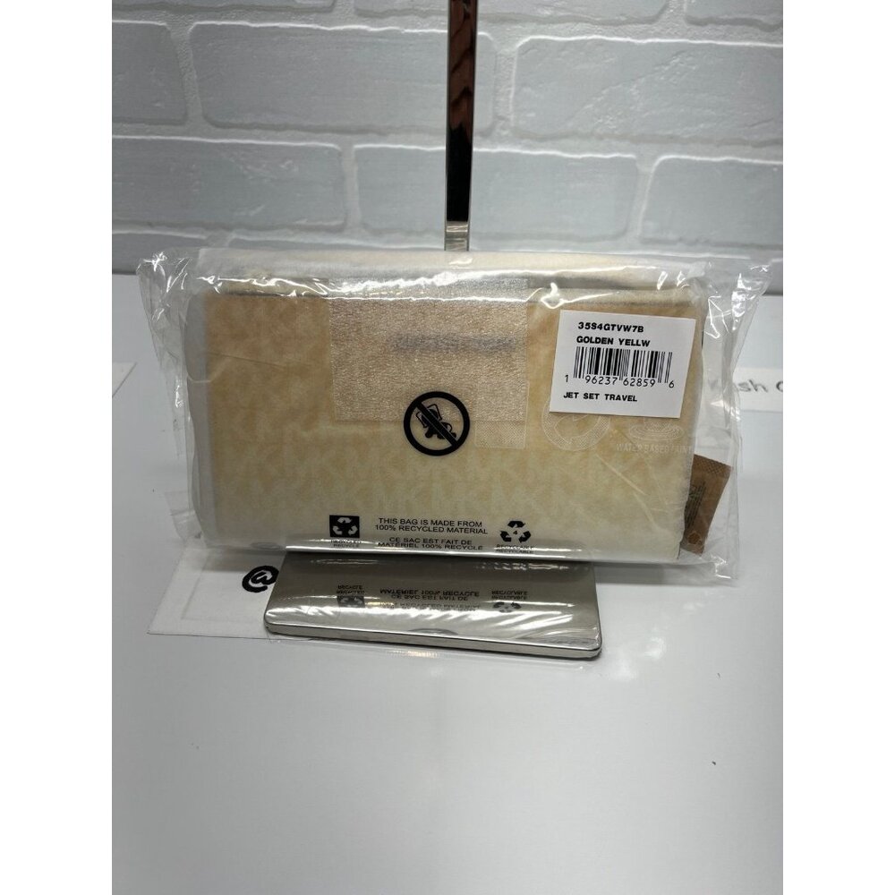 Michael Kors wristlet jet set large ombré logo double zip wallet golden yellow - Picture 3 of 4